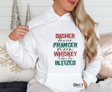 Load image into Gallery viewer, Dasher Dancer Prancer Vixen Whiskey Tequila Blitzed - Unisex Hoodie