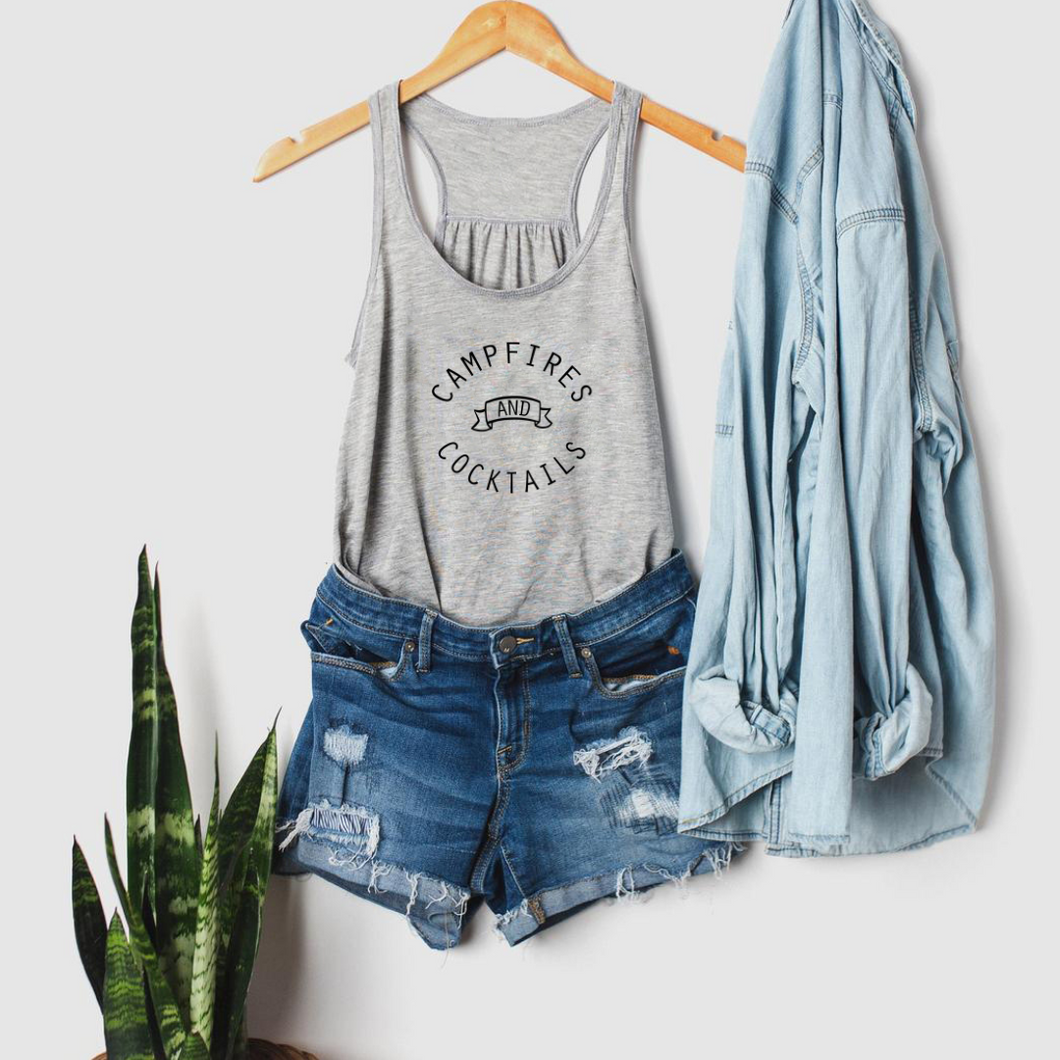 Campfires and Cocktails - Ladies Flowy Tank