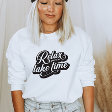 Load image into Gallery viewer, Relax you&#39;re on lake time - Unisex Crewneck
