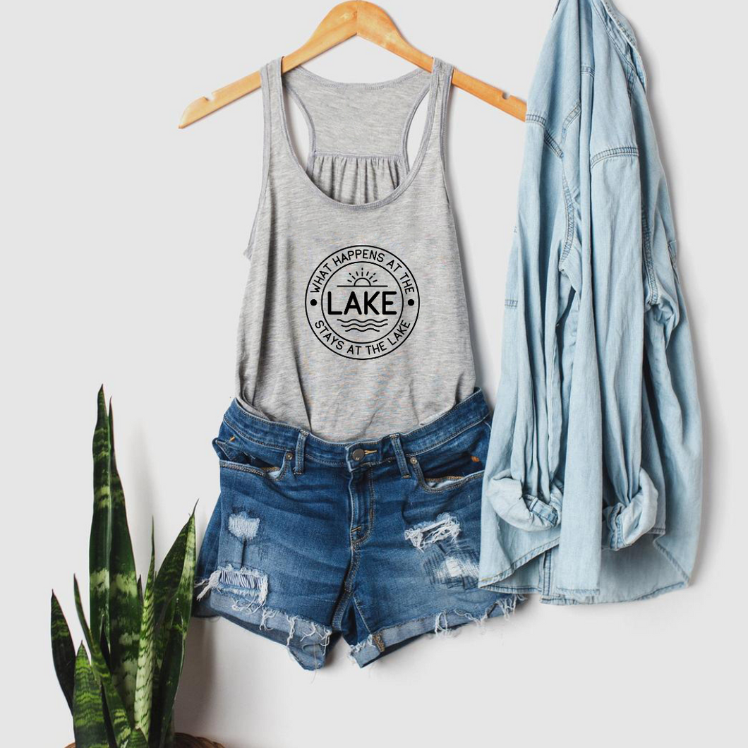 What Happens At The Lake Stays At The Lake - Ladies Flowy Tank