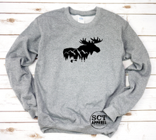 Load image into Gallery viewer, Moose, Mountains, Forest Design - Unisex crewneck sweater
