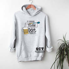 Load image into Gallery viewer, My Drinking Team has a Dart Problem - Unisex Hoodie/Bunnyhug
