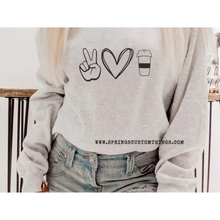Load image into Gallery viewer, Peace✌🏻Love🖤Coffee☕️  - Unisex Crewneck Sweater
