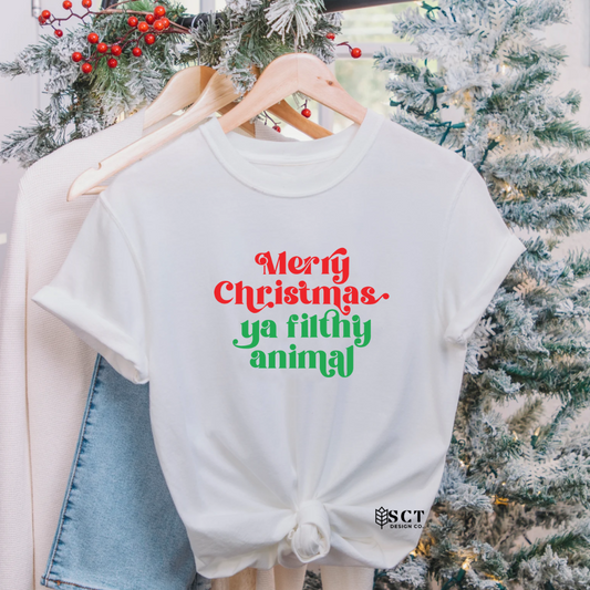 Merry Christmas ya filthy animal {script} - Unisex Tee