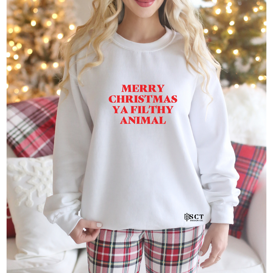 Merry Christmas ya filthy animal - Unisex Crewneck