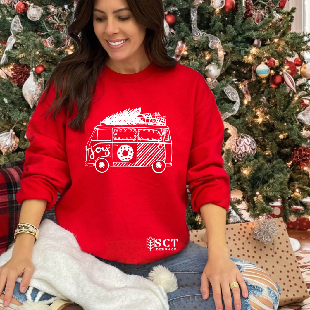 Retro Van {Christmas Tree} - Unisex Crewneck Sweater