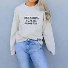 Load image into Gallery viewer, Weekends, coffee, horses. - Unisex Crewneck
