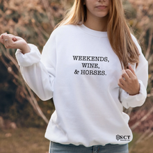 Load image into Gallery viewer, Weekends, wine, horses. - Unisex Crewneck
