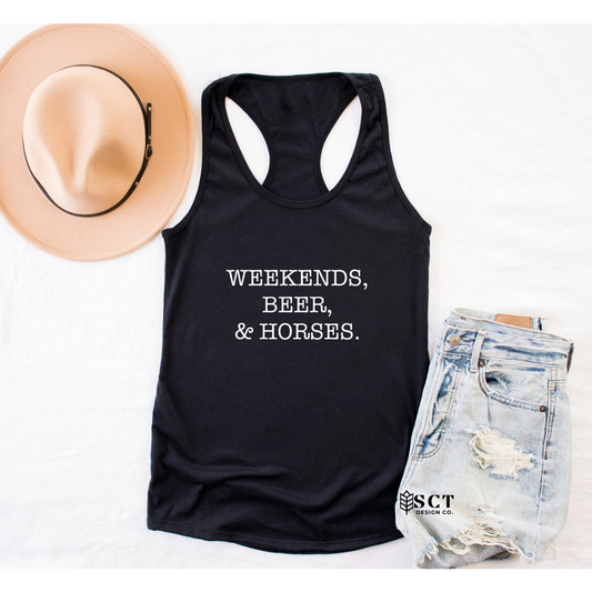Weekends, Beer & Horses - Ladies Racerback Tank